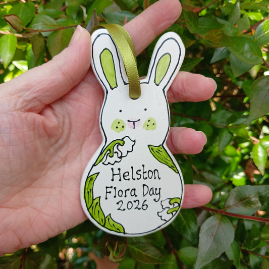 Helston Flora Day 2026 Bunny - Personalise me - Lily Of The Valley - Ceramic - Hand Painted - Hanging Decoration