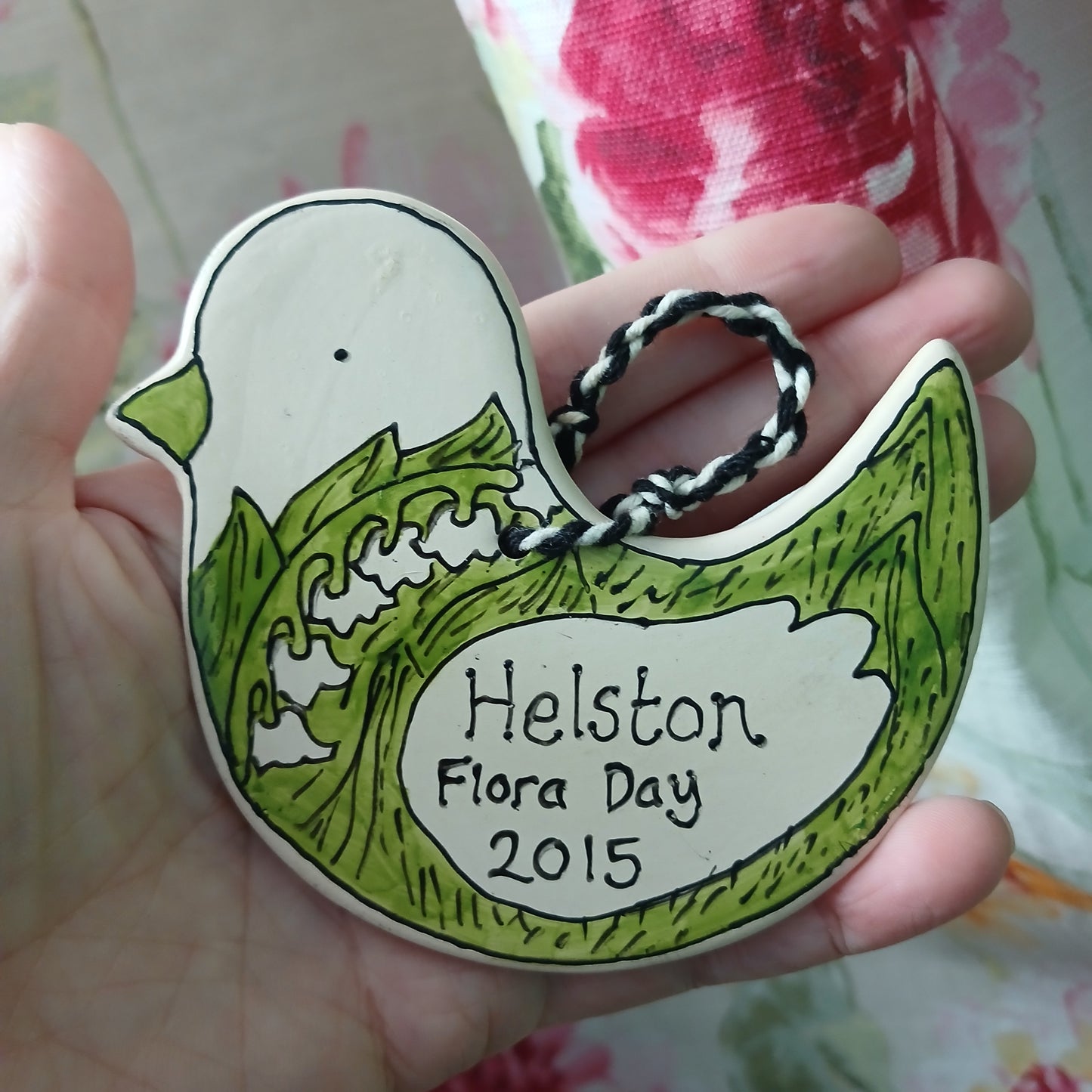 2nds Helston Flora Day 2015 Bird - Lily Of The Valley - Ceramic - Hand Painted - Hanging Decoration
