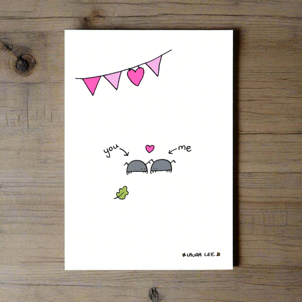 Cyril The Woodlouse Cute Valentines Day Love Bug Card Laura Lee Designs