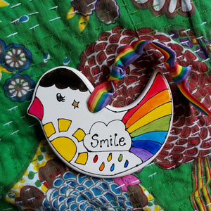 Smile Rainbow Bird - Hanging Decoration - Hand Painted
