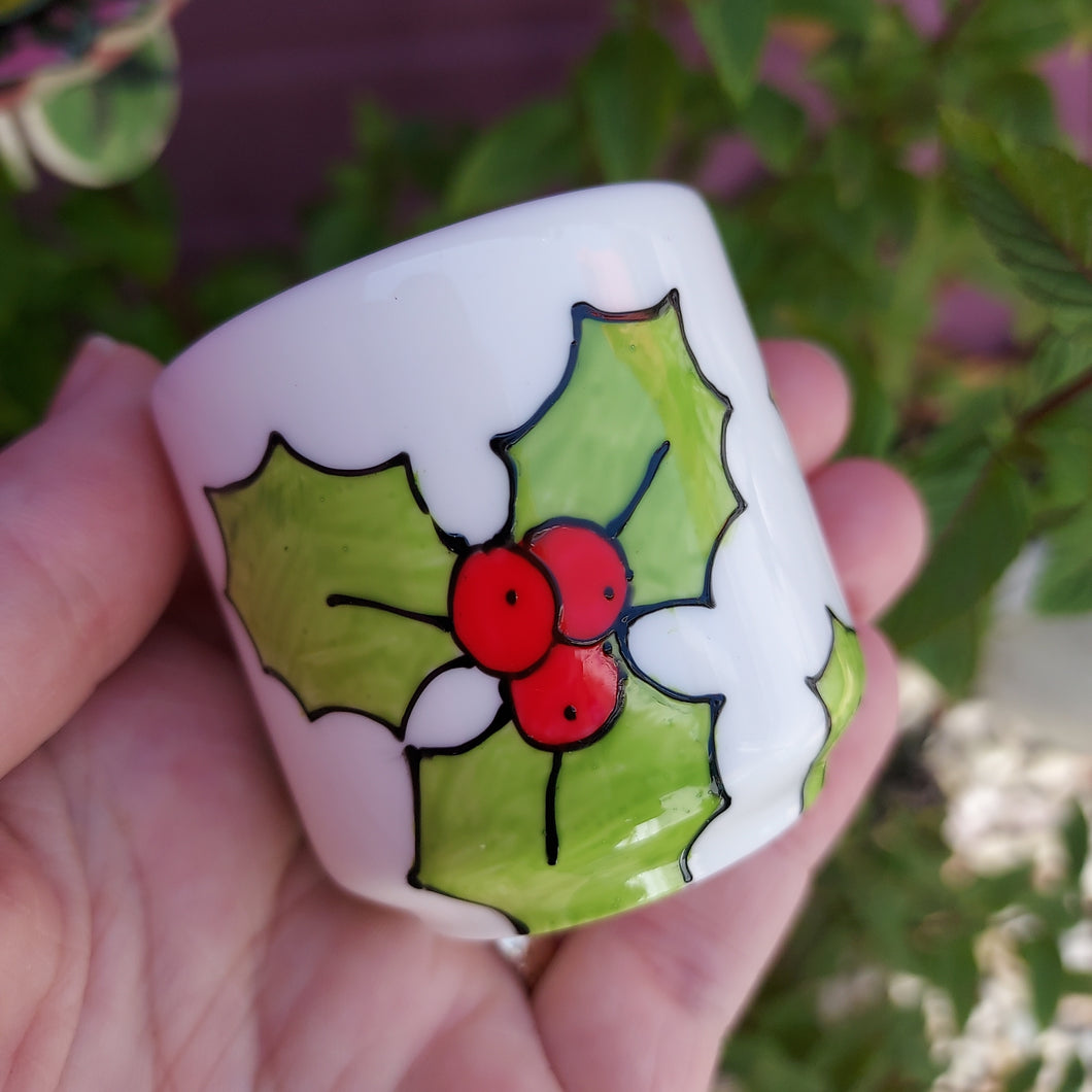 Holly Small Planter - Egg Cup - Christmas - Hand Painted