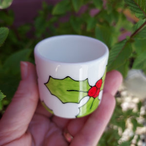 Holly Small Planter - Egg Cup - Christmas - Hand Painted