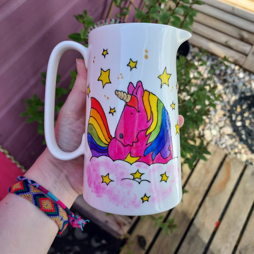 Unicorn Today You Must Sparkle Gravy Jug - Hand Painted - Rainbow