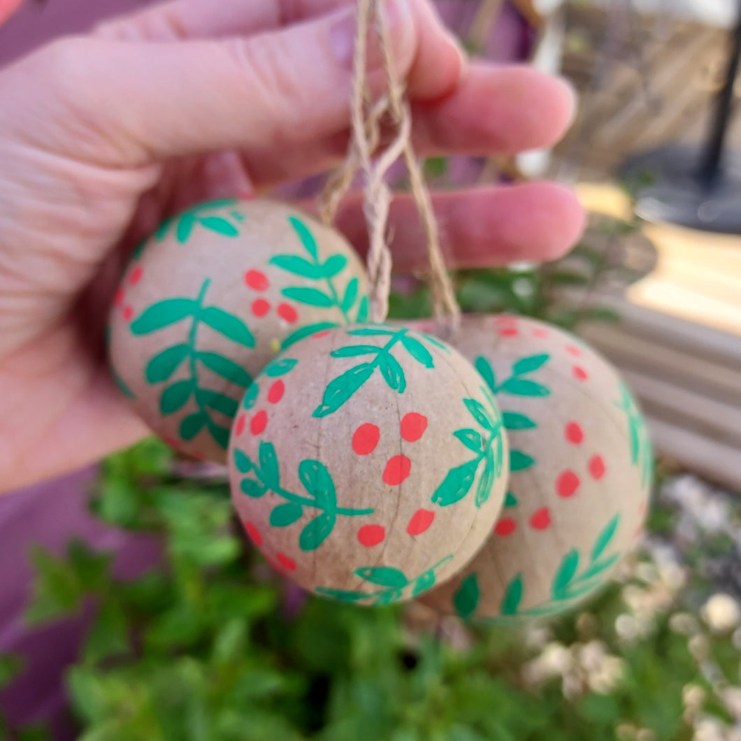 Hand painted rowan berry baubles by Laura Lee Designs