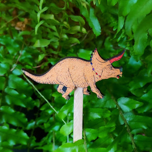 Triceratops - Dinosaur Plant Stick - Gift For Growers - Terrarium