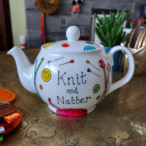 Knit And Natter Teapot - Small - Hand Painted - Fine China