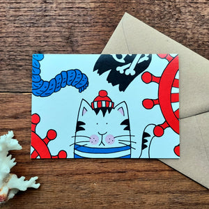 Ships cat sailors greetings card by Laura Lee Designs 