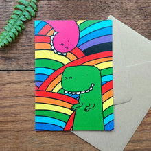 Load image into Gallery viewer, Rainbow dinosaurs greetings card Laura Lee Designs 