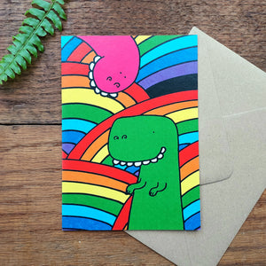 Rainbow dinosaurs greetings card Laura Lee Designs 