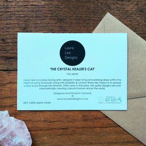The Crystal Healers Cat - Greetings Card - Blank Inside - Stars - Toadstools - Wicca - Magick  - Plastic Free