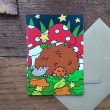Load image into Gallery viewer, Toadstools, Hedgehogs &amp; Stars Greetings card by Laura Lee Designs 