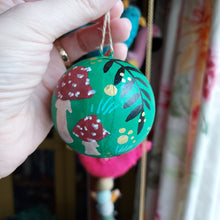 Load image into Gallery viewer, Toadstools &amp; Rowan Bauble - Green - Large - Papier Mache - Hand Painted
