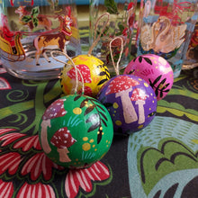 Load image into Gallery viewer, Toadstools &amp; Rowan Bauble - Green - Large - Papier Mache - Hand Painted