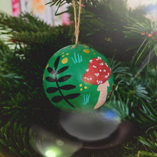 Load image into Gallery viewer, Toadstools &amp; Rowan Bauble - Green - Large - Papier Mache - Hand Painted