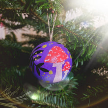 Load image into Gallery viewer, Toadstools &amp; Rowan Bauble - Purple - Small - Papier Mache - Hand Painted