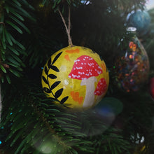 Load image into Gallery viewer, Papier mache baubles toadstool and rowan leaves Laura Lee Designs
