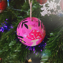 Load image into Gallery viewer, Toadstools &amp; Rowan Bauble - Pink - Large - Papier Mache - Hand Painted