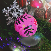 Load image into Gallery viewer, Toadstools &amp; Rowan Bauble - Pink - Large - Papier Mache - Hand Painted