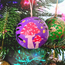 Load image into Gallery viewer, Purple toadstools bauble Laura Lee Designs Cornwall