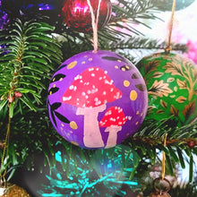 Load image into Gallery viewer, Toadstools &amp; Rowan Bauble - Purple - Medium - Papier Mache - Hand Painted