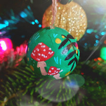 Load image into Gallery viewer, Toadstools &amp; Rowan Bauble - Green - Small - Papier Mache - Hand Painted