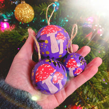 Load image into Gallery viewer, Toadstools and rowan baubles purple Laura Lee Designs 