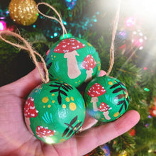 Load image into Gallery viewer, Toadstools &amp; Rowan Bauble - Green - Medium - Papier Mache - Hand Painted
