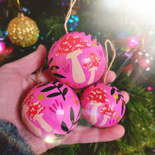Load image into Gallery viewer, Toadstools &amp; Rowan Bauble - Pink - Medium - Papier Mache - Hand Painted