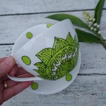 Load image into Gallery viewer, Lily of the valley large teacup and saucer by Laura Lee Designs