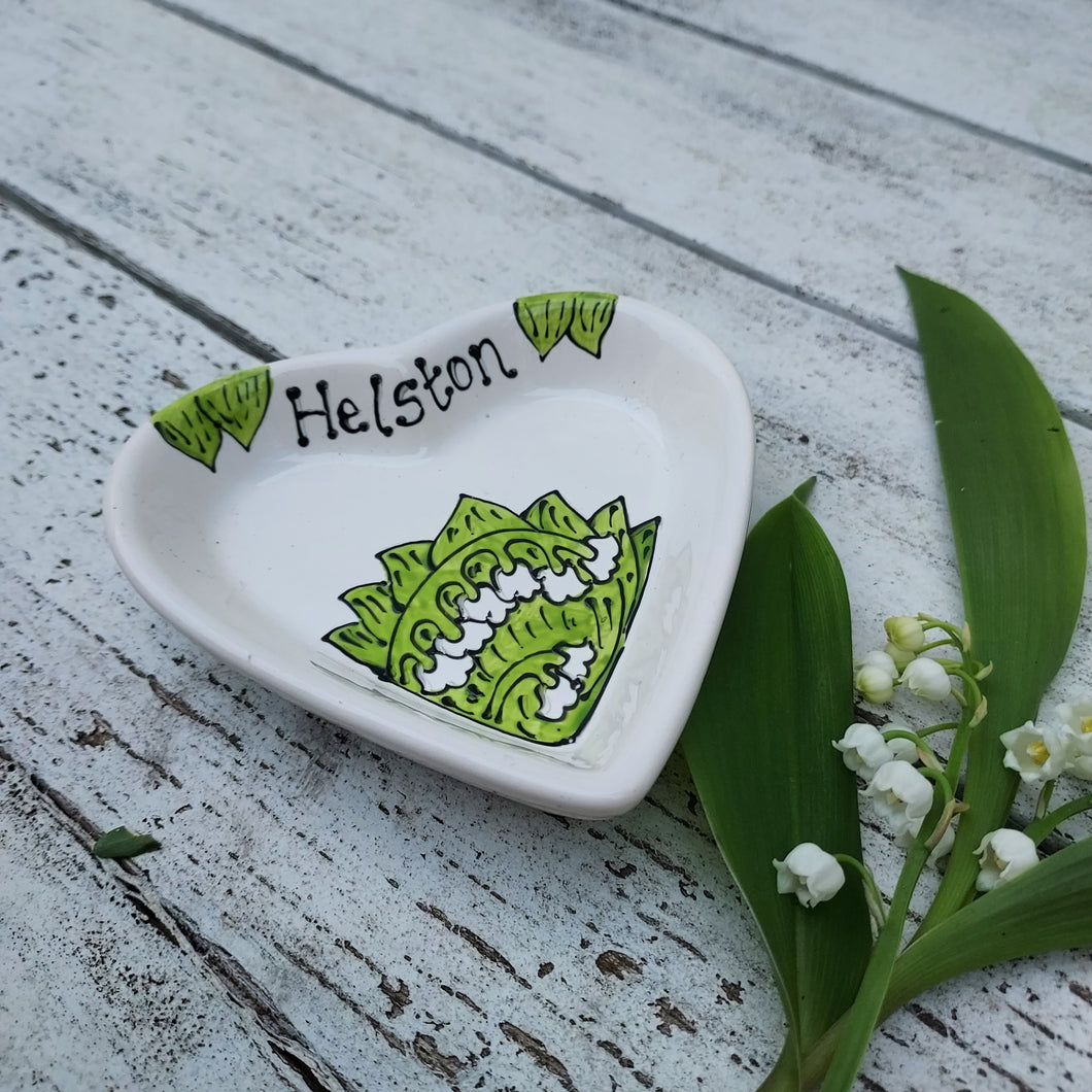 Helston - Heart Dish - Lily Of The Valley - Ceramic - Hand Painted - Bowl