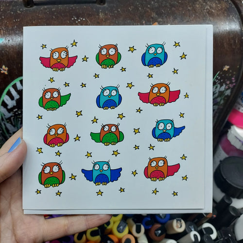 Owls and stars greeting card