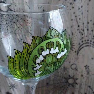 hand painted lily of the valley gin glass Laura Lee Designs 
