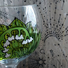 Load image into Gallery viewer, hand painted detail of Laura Lee Designs lily of the valley gin glass