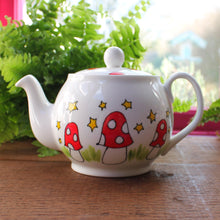 Load image into Gallery viewer, Large family sized teapot hand painted with mushrooms by Laura Lee Designs Cornwall