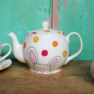 Bunny Teaset For Two - Teapot - Teacups - Hand Painted - Fine China