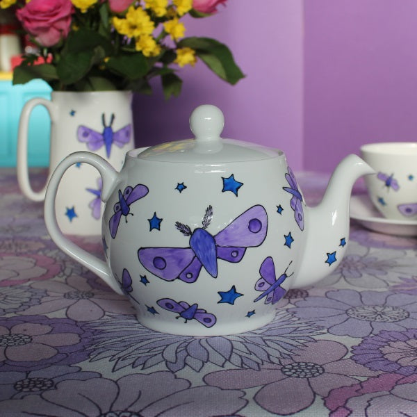 Moths & Stars Large Teapot - Hand Painted - Fine China