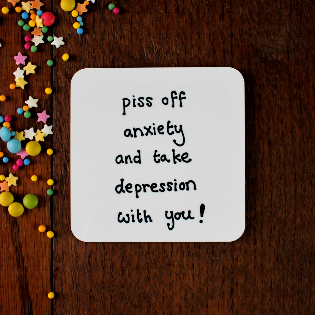Anti depression and anxiety mental health gift plain coaster with motivational wording a funny gift by Laura Lee Designs Cornwall