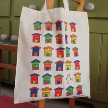 Load image into Gallery viewer, Funny colourful beach huts bag by Cornwall based designer Laura Lee