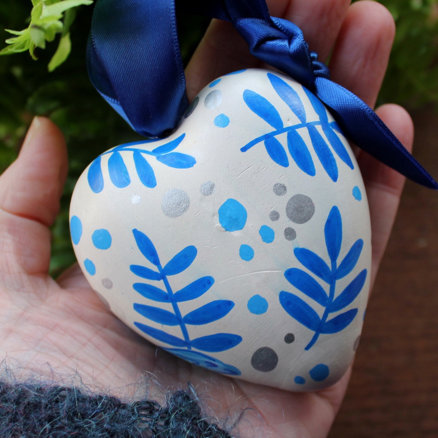 Laura Lee Designs Ceramic Blue Flamingo Hanging Heart Decoration