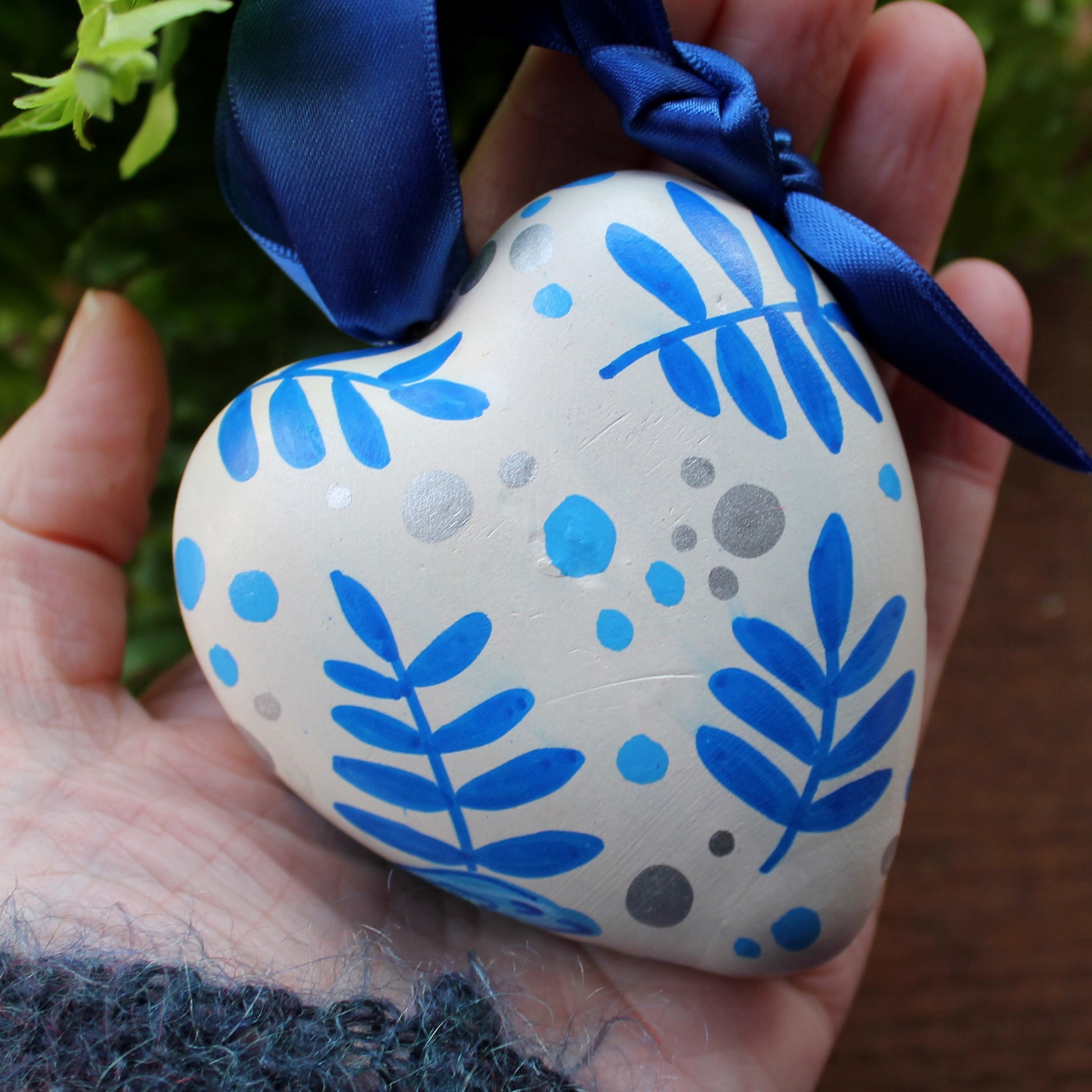 Laura Lee Designs Ceramic Blue Flamingo Hanging Heart Decoration