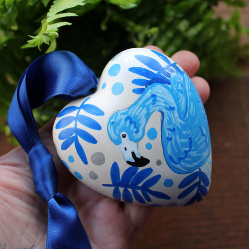 Blue flamingo ceramic heart by Laura Lee Designs 