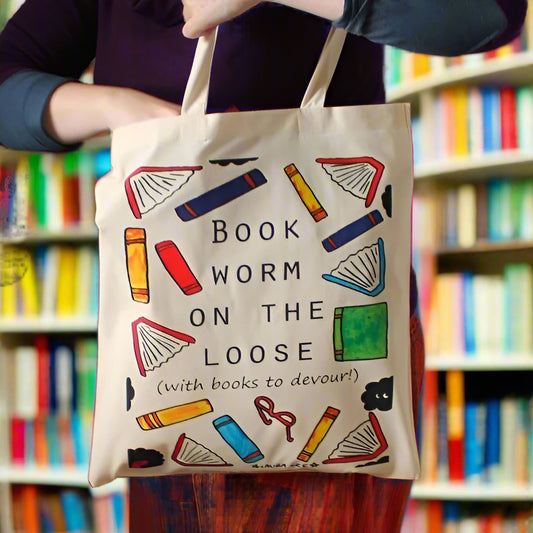 Book Worm On The Loose Cotton Tote Bag Laura Lee Designs