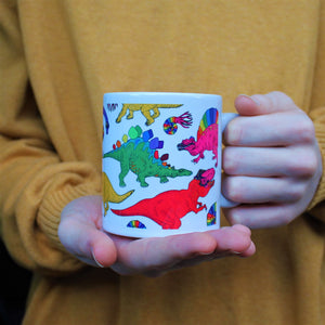 Rainbow dinosaur mug and matching box by Laura Lee Designs 