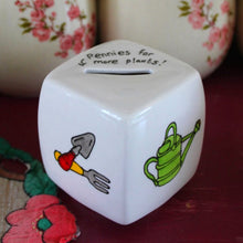 Load image into Gallery viewer, Gardeners money box hand painted fine china money cube 