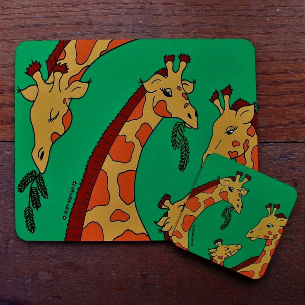 Giraffe placemat and coaster gift set by Laura Lee designs 