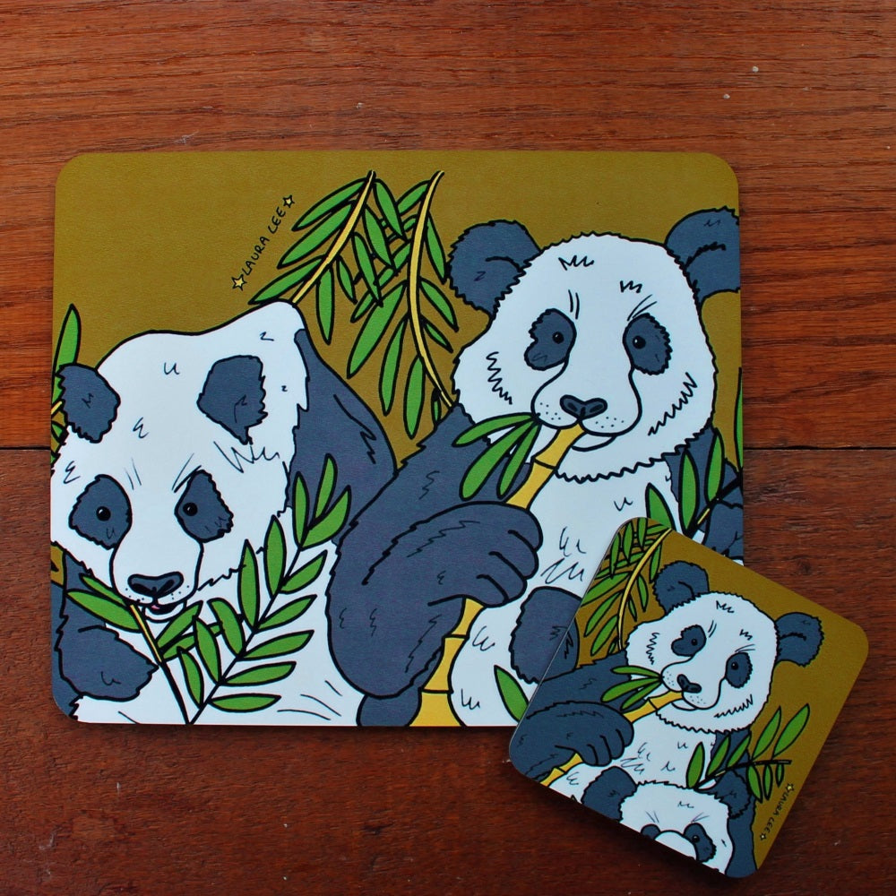 panda coaster and placemat gift set