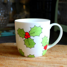Load image into Gallery viewer, Hand painted holly mug by Laura Lee designs Cornwall