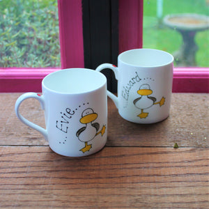 Personalised dancing duck mug by Laura Lee Designs Cornwall