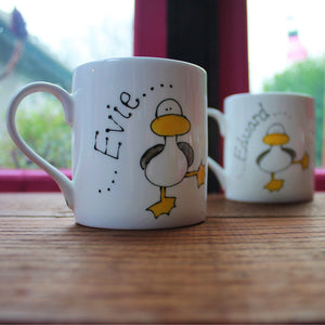Personalised dancing duck mug by Laura Lee Designs Cornwall