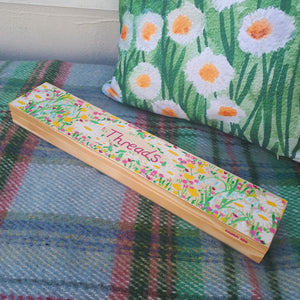 Wooden Daisy Box -  Thread Storage - Embroidering - Hand Painted - FSC Pine